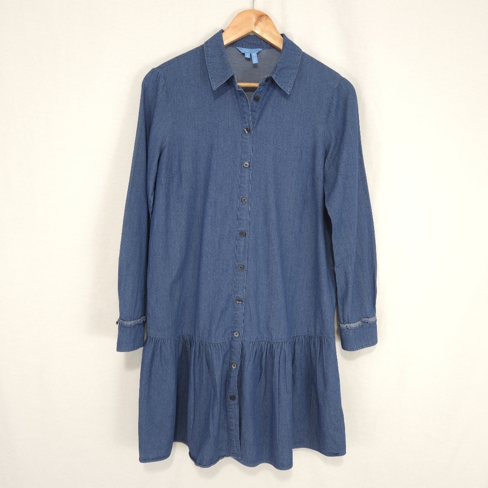 Draper James Women's Chambray Button Down Flounce Hem Dress